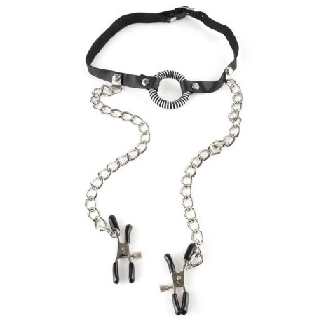 Кляп с зажимами O-Ring Gag &amp; Nipple Clamps